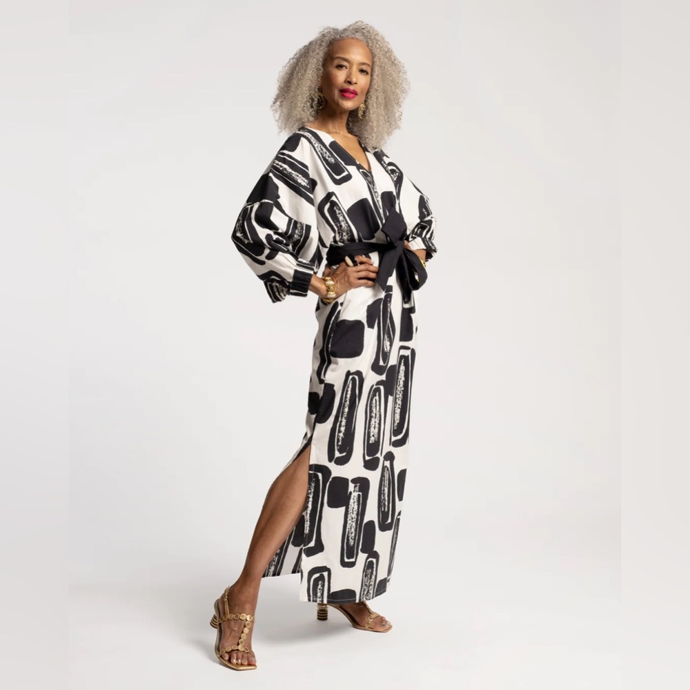 FRANCES VALENTINE Rosa Caftan Flintstone Oyster Black - Picture 7 of 9